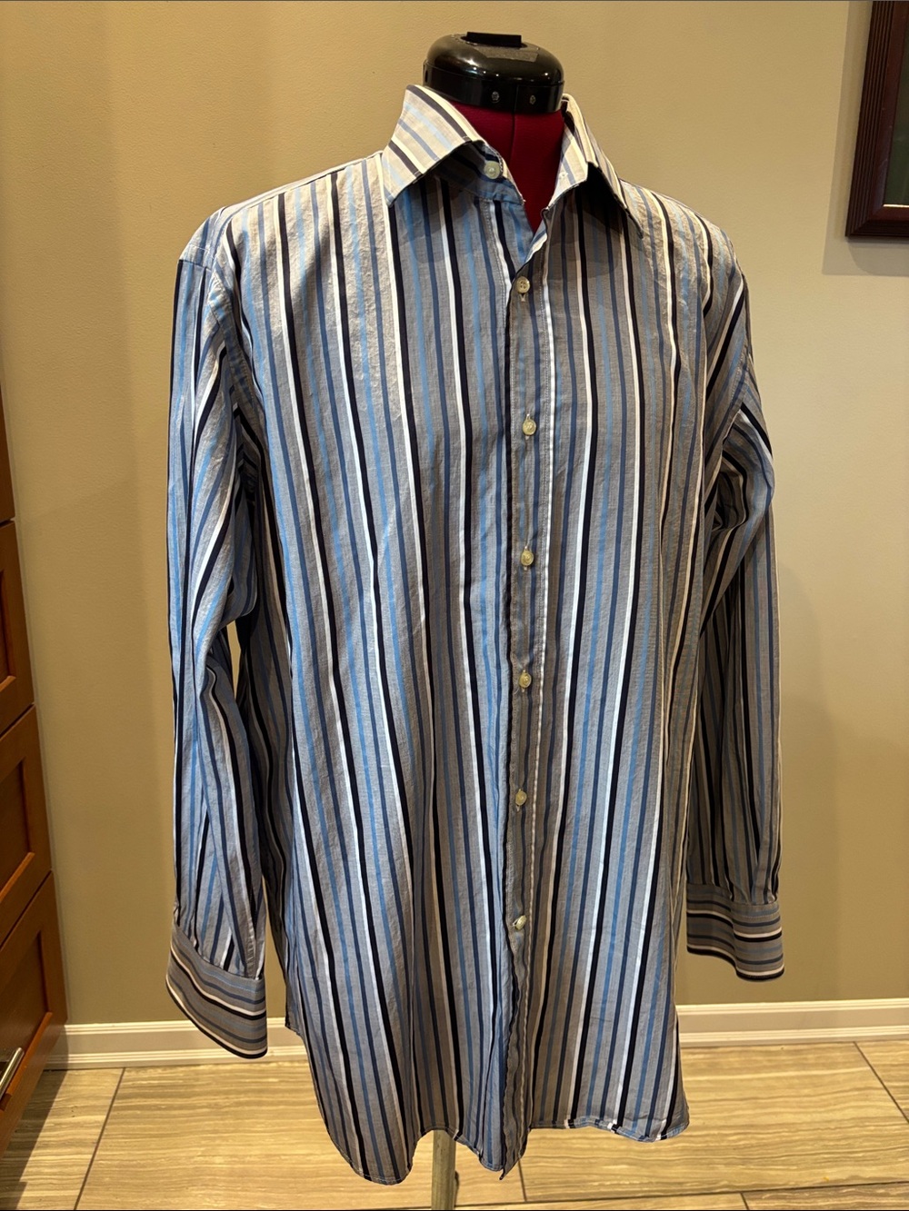 Like New Vintage Etro Men's Grey Striped Cotton Dress Shirt Sz 42 / L
